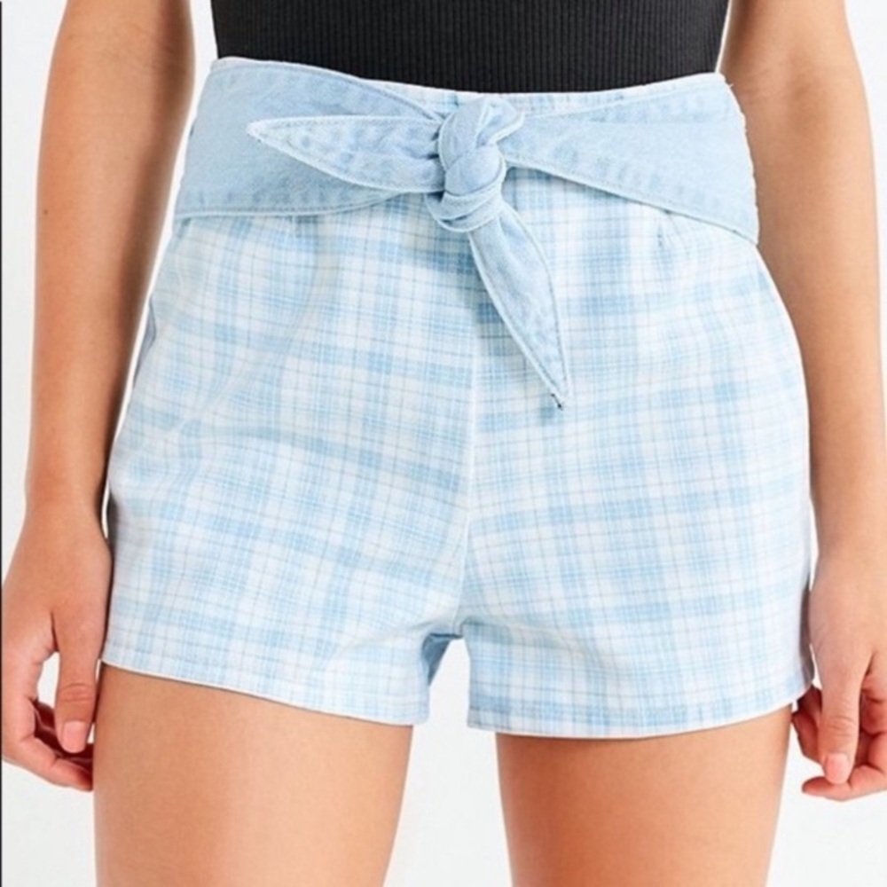 Urban Outfitters BDG Emmy Tie front denim plaid shorts